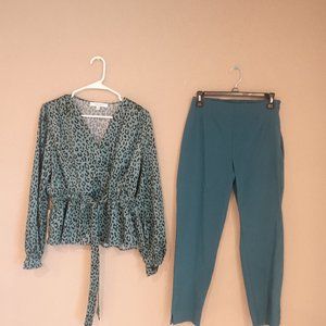 ''Sweet Rain Green& Black Satin Top ''. '' TIME and Tru Green Pants'' (size 12).